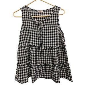 Hem & Thread Womens Sleeveless Top Size Small Black White Plaid BOHO Tiered